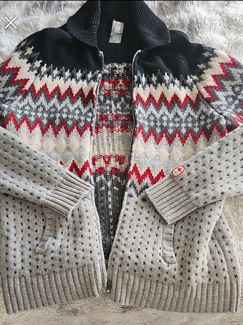 Men's Zip-Up Hudsons Bay Olympic Sweater Cardigan in Red, Black & Gray